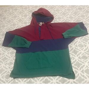Vintage Eddie Bauer Sport Shop Colorblock Hoodie Mens XL Cotton Henley Burgundy